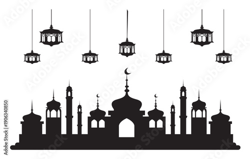 Ramadan Ya Ramadan - Holy Muslim day. Ramadan Kareem Silhouette design for Eid day, vector illustration.