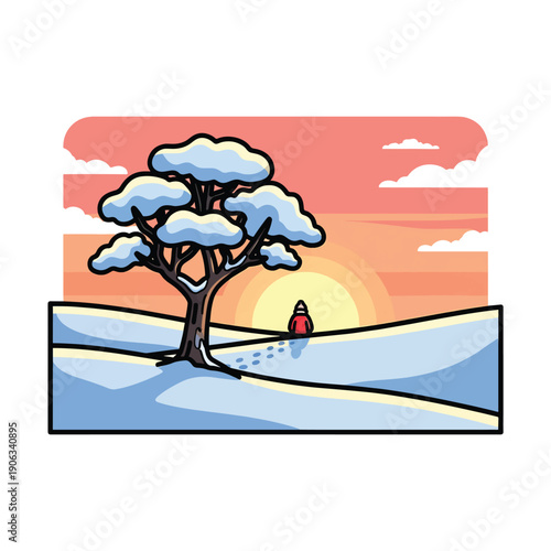 A serene winter scene with a lone figure