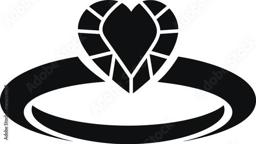 Minimalist black and white heart with circular base and radial segments silhouette