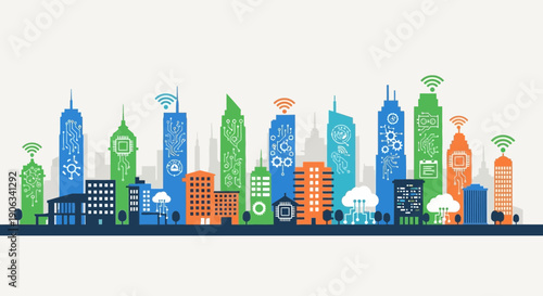 Smart City Skyline with Technology and Connectivity