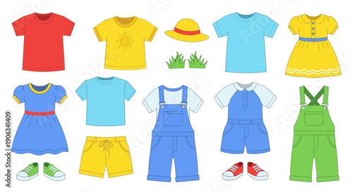 Children's Clothing Collection: Summer Outfits, Dresses, Overalls, Shorts