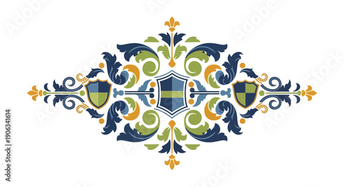 Ornate Floral Border with Shields and Swirls