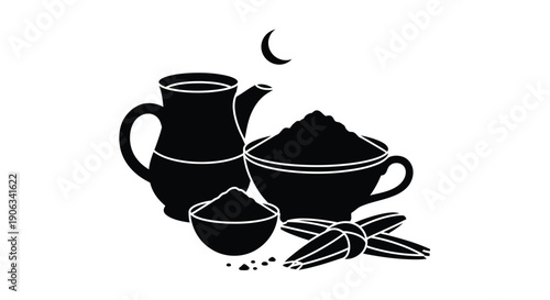 Coffee beans and coffee maker illustration in minimalist style