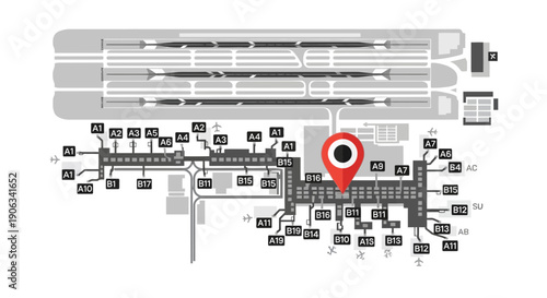 Airport Terminal Map with Location Pin