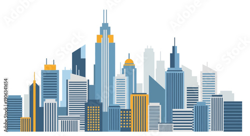 Modern Cityscape Skyline with Tall Buildings and Skyscrapers
