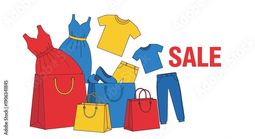 Shopping Bags and Clothing with SALE Text
