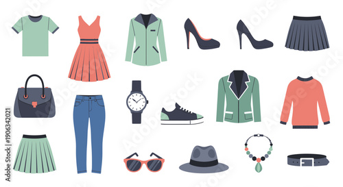 Fashion Flat Lay: Women's Clothing and Accessories Collection