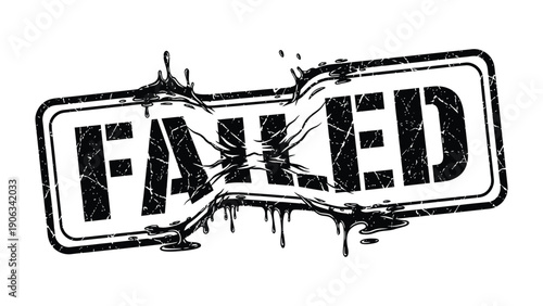 Failure Stamp: An artistic illustration showcasing a stamp declaring FAILED in bold letters, with an evocative style reflecting themes of mistakes, rejection, and setbacks.