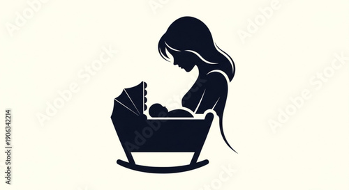 Mother Cradling Baby in Cradle Silhouette Illustration