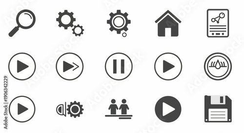 Set of simple icons for technology, business, and media