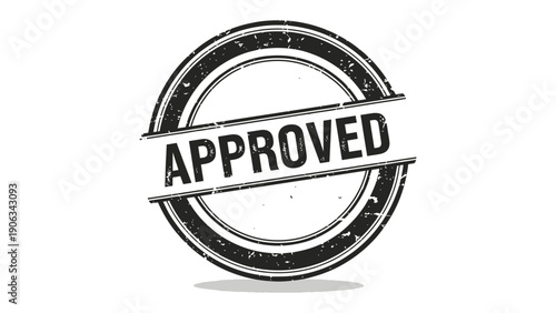 Approved Stamp Icon: A classic, worn Approved stamp, a symbol of acceptance, agreement, and authorization, set against a pristine backdrop, it conveys a message of trust and validation.