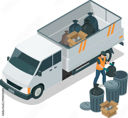 Worker picking up garbage illustration