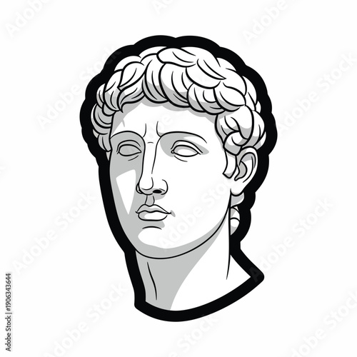 A grayscale illustration of a classical male bust