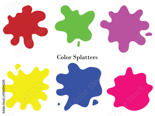 colorful paint splatter abstract shapes vector collection, bright liquid paint splash elements isolated vector set, multicolor ink blot organic shapes modern vector design