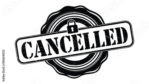 Cancellation Seal: A monochrome seal boldly proclaims CANCELLED, symbolizing cessation or nullification, suitable for varied communications needs.