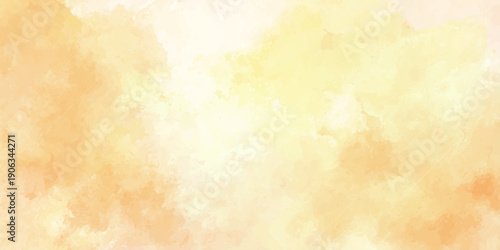Yellow watercolor painting textured design on white background with round drops and gold glitter
