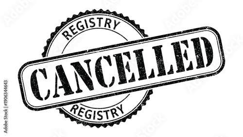 Cancellation Seal Stamp: A classic black and white stamp declaring a cancellation, a symbol of finality in administrative and legal contexts.