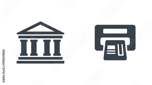 Bank building and A T M machine in dark blue color columns