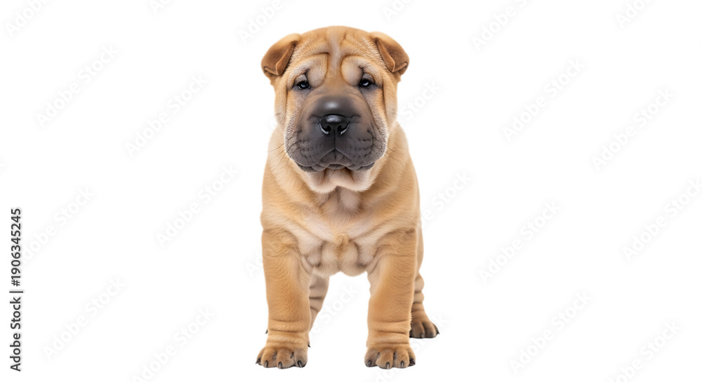 Obraz premium A brown shar pei puppy standing on a white background isolated on transparent background
