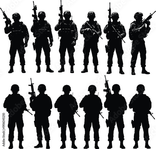 Silhouette of Soldiers in Uniform Holding Rifles