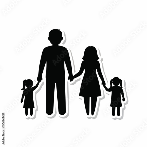 A silhouette of a family with two kids