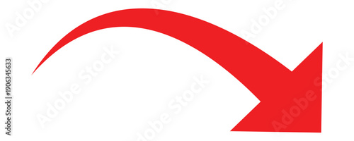 Clean and simple curved arrow pointing downward. A professional asset for digital buttons, pagination, and slide transitions in professional presentations. Vector illustration. 