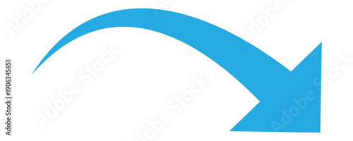 A simple blue curved arrow with a clean arc design. Useful for digital designers creating pagination, slide transitions, website navigation, downfall etc. Isolated on white background. Eps 10