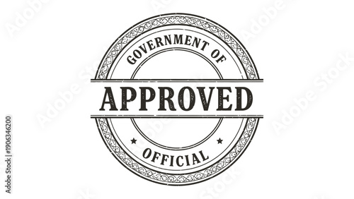 Approved Official Stamp: A minimalist graphic of an official Approved stamp, ideal for conveying approval, validation, and authorization with clarity and precision.