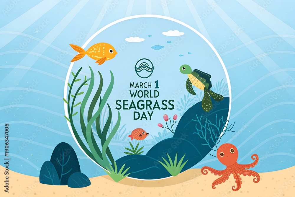 Obraz premium World Seagrass Day Fish And Coral Illustration