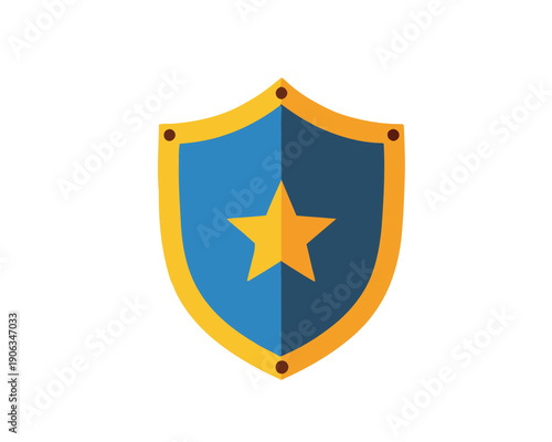Robust blue and gold shield with a prominent star emblem symbolizing unwavering protection, reliable security, and exceptional quality in a digital and abstract context