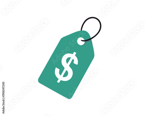 Green price tag with dollar sign symbolizing cost, value, and commercial transactions, ideal for sales, shopping, and business-related graphics