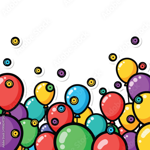 A colorful cartoon illustration of balloons with eyes