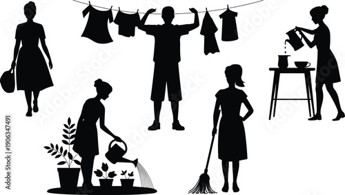 Black silhouette set of business people sitting around table for meeting and teamwork discussion isolated on white background,