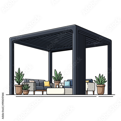 A cozy outdoor seating area under a pergola