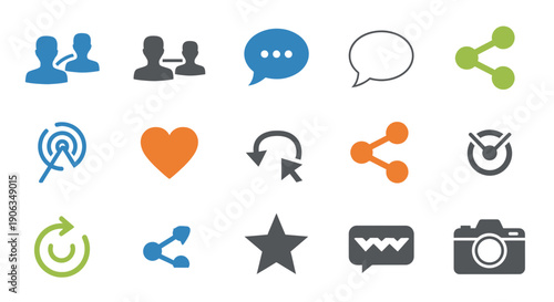 Social Media Icons Set: Communication, Sharing, Likes, Photos