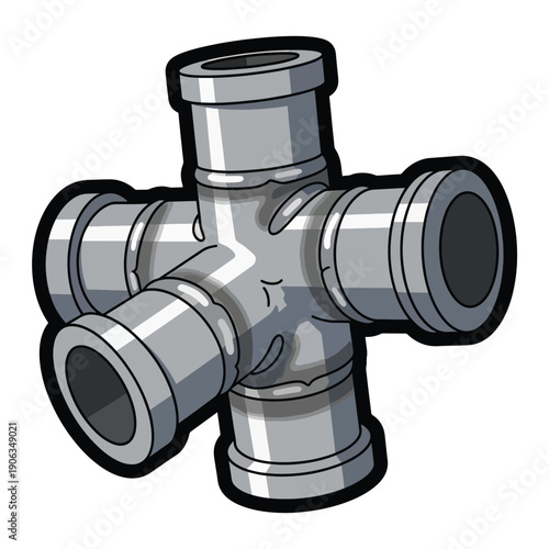 A metallic pipe with four openings