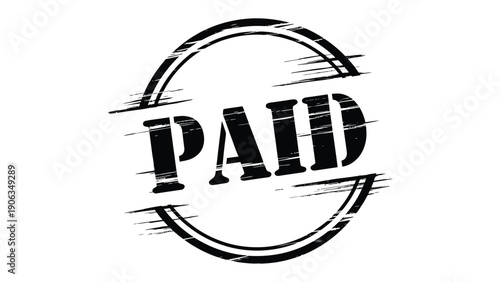 Paid Stamp: A grunge-style circular stamp boldly displays the word PAID, signifying transaction completion and financial clearance. 