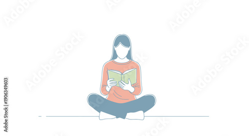 Person Reads Book Sitting Floor Cross Legged Calm Leisure Time Hobby Knowledge Education Relaxation Reading Learning Wisdom Indoor Simple Minimalist