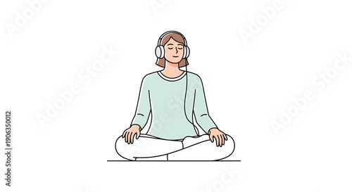 Person Wearing Headphones Meditating Calmly While Sitting Cross Legged With Eyes Closed In Zen Pose Mindfulness And Relaxation Concept