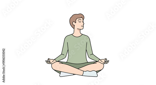 Young Man Meditating Calmly Seated in Lotus Position Achieving Inner Peace and Tranquility on White Background for Wellness Concepts