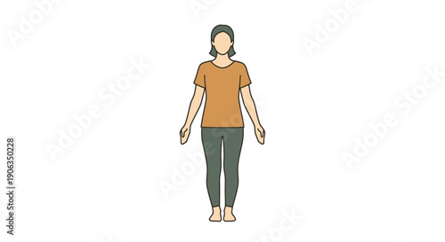 Woman standing in a peaceful pose with arms outstretched to the sides on a plain background promoting healthy lifestyle and well being