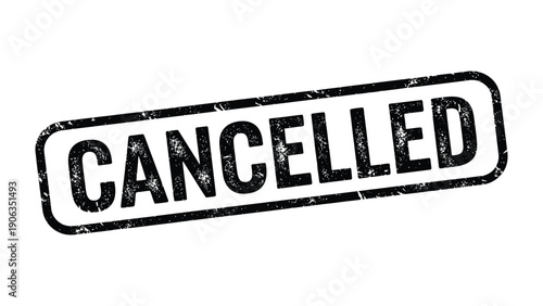 Cancelled Stamp: The bold statement 'CANCELLED' dominates a rectangular stamp, its stark message clear and concise. This visual cue can represent the end of an event, an agreement, or a document.
