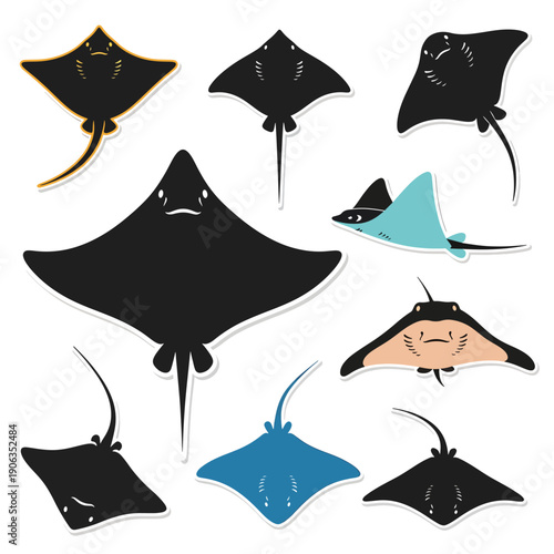 A colorful collection of cartoonish sea creatures