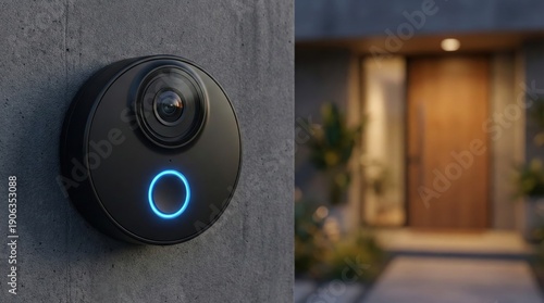 Modern smart home doorbell camera with night vision,security technology for home surveillance and digital protection system