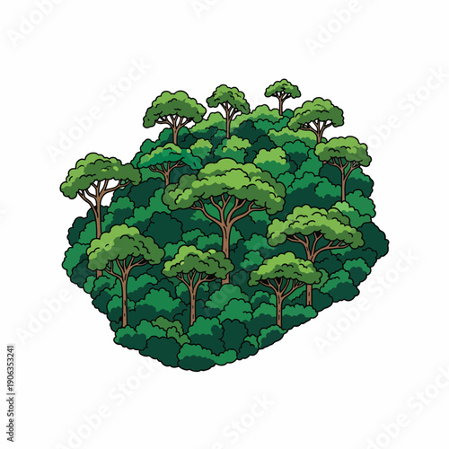 A dense cartoon forest with various green trees