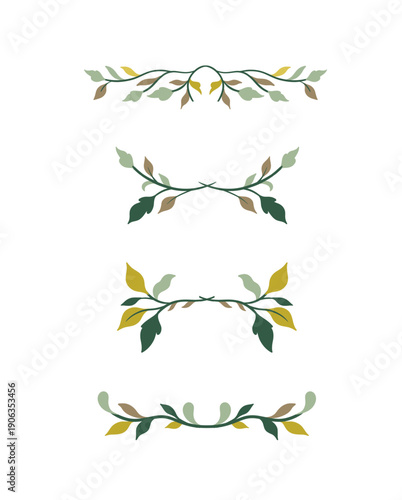 Mughal Leaf Borders and Dividers, Traditional Oriental Botanical Ornament Set, Vintage Islamic Vector Illustration