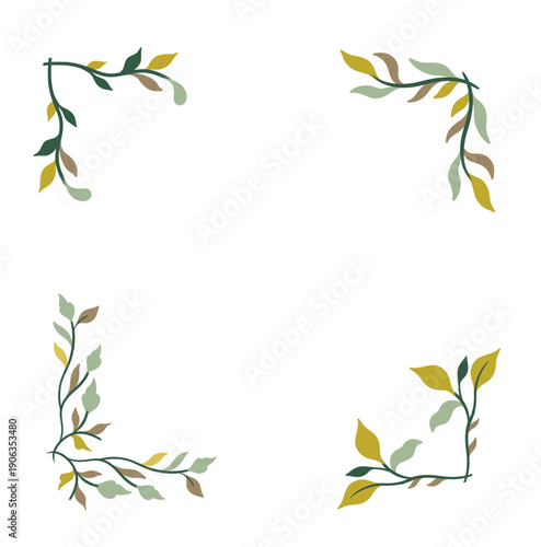 Mughal Leaf Corners and Decorative Floral Elements, Traditional Oriental Botanical Ornament Set, Vintage Islamic Vector Illustration