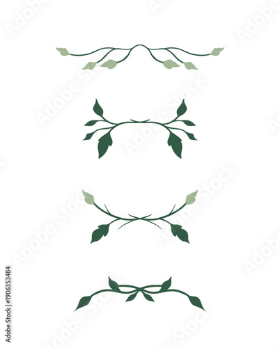 Mughal Minimal Leaf Dividers, Traditional Oriental Botanical Borders, Vintage Islamic Vector Ornament Set