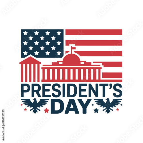 A graphic illustration celebrating President's Day with patriotic American symbols