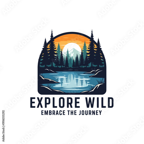 Explore Wild Logo Design with Mountain Landscape.